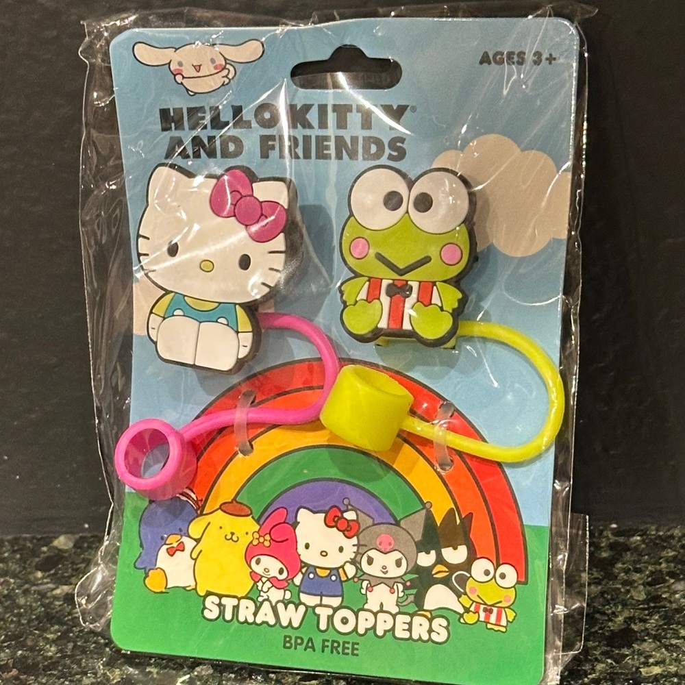 Hello Kitty water bottle Straw Toppers 2pc new sealed